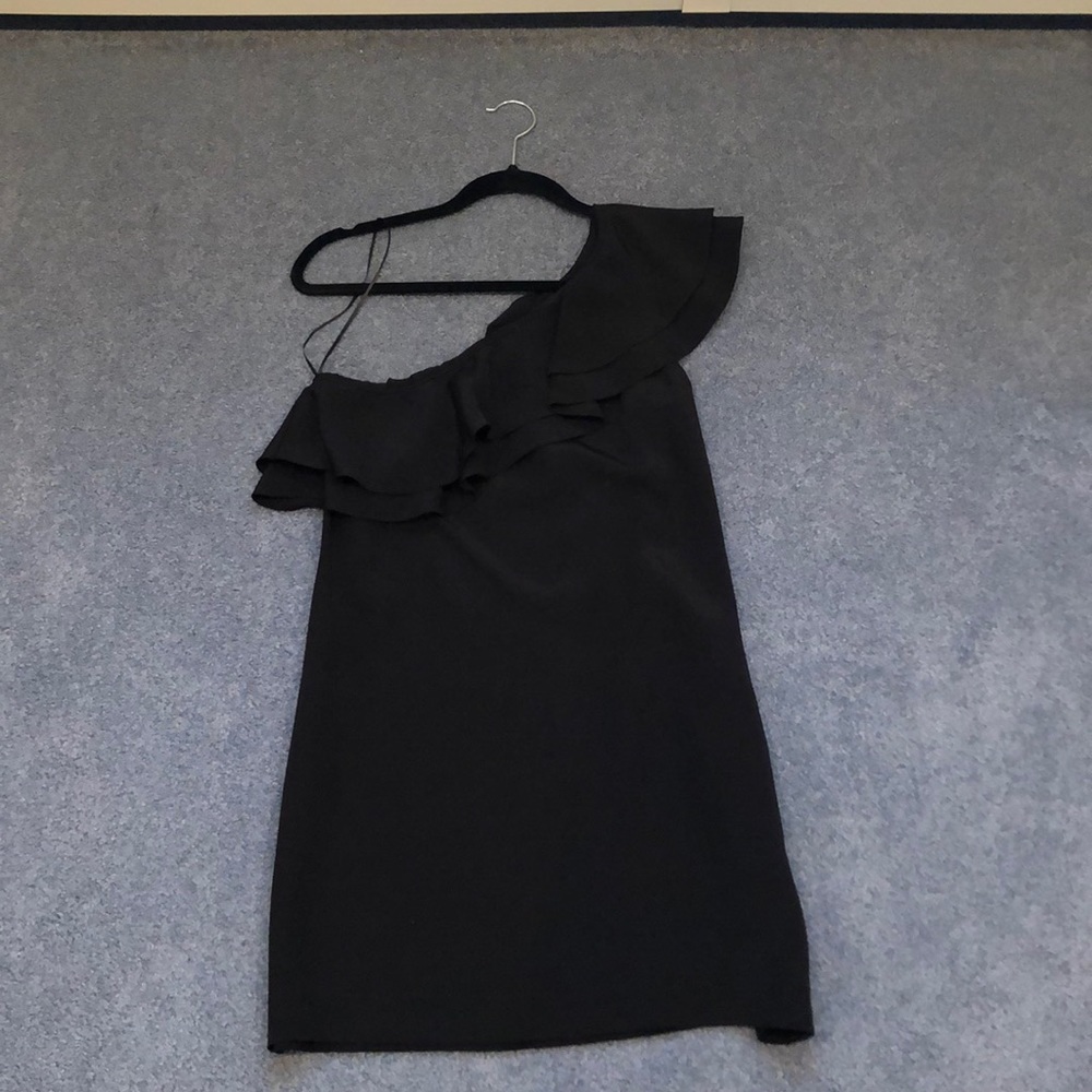 Marley black one shoulder ruffle mini dress